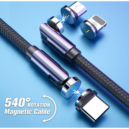 540 Rotate Magnetic Cable USB Type C Charging Cable Fast Charging Magnet Charger Mobile Phone Wire Cord For iPhone Huawei Xiaomi
