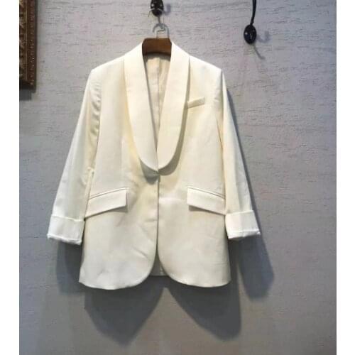 High quality !!!! 2021ss Woman Wool White Blazer Double V neck Front Suit with pockets