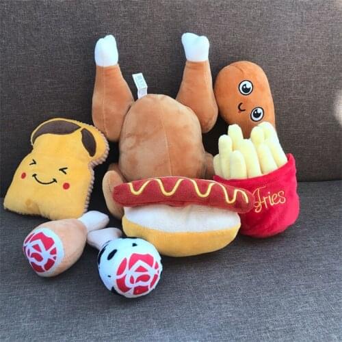 Funny Artificial Food Plush Toys Hambuger Hot Dog Turkey Pizza Chips Plushie Dolls Creative Gifts for Kids Pets
