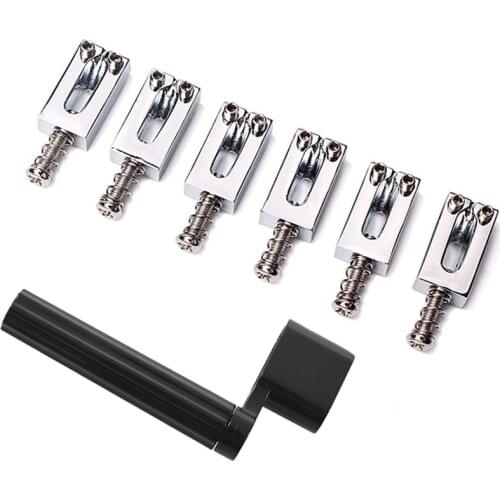 1x Random Color Guitar String Winder & 6 Pieces Electric Guitar Bridge Saddles Flat Set for Strat Tele Guitar