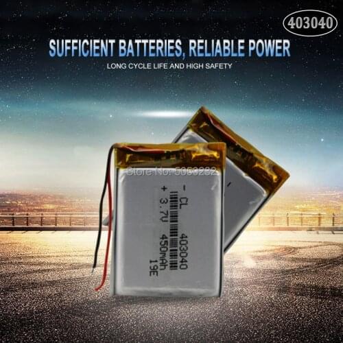 2pc 3.7V 450mAh 403040 Polymer Lithium Rechargeable Battery For MP3 MP4 GPS Bluetooth Tachograph Car DVR speaker cells
