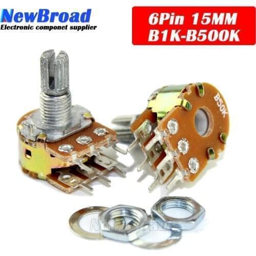 2pcs WH148 B1K B2K B5K B10K B20K B50K B100K B500K 6Pin Shaft Amplifier Dual Stereo Potentiometer 1K 2K 5K 10K 50K 100K 500K