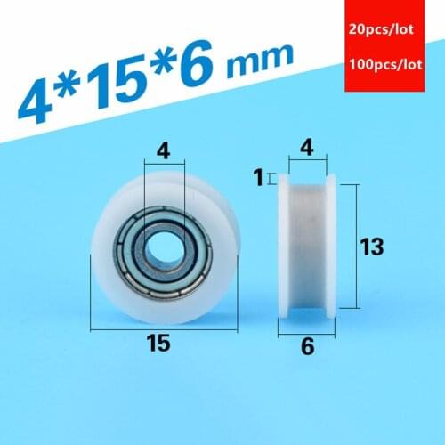 20pcs/100pcs Plastic coated nylon bearing pulley 4*15*6 mm Groove H type POM roller wheel 604ZZ 3D printer 4x15x6