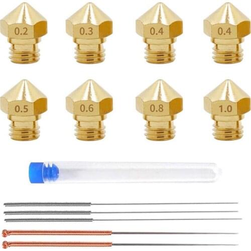 3D Printer M7 Brass Extruder MK10 Hotend Nozzles 0.2mm, 0.3mm, 0.4mm, 0.5mm, 0.6mm, 0.8mm, 1.0mm & Cleaning Needles fit 1.75mm
