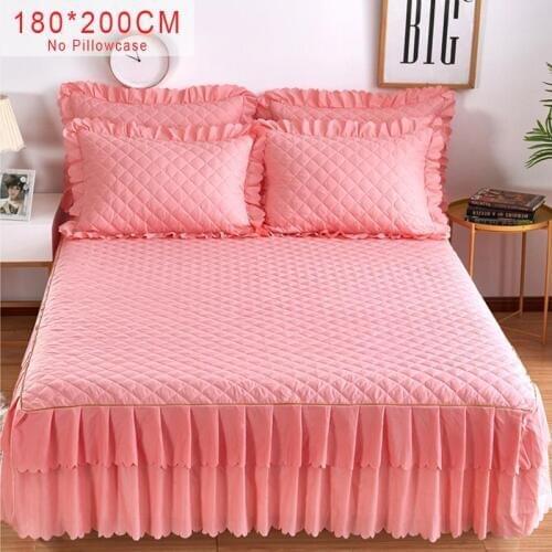 43Pink Purple Grey Solid Cotton Single Double Bed Mattress Cover Petticoat Twin Full Queen Bed Bedspread bedding sets