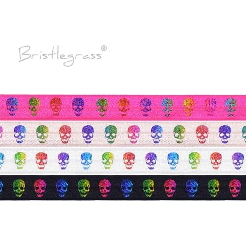 BRISTLEGRASS 5 Yard 5/8" 15mm Skull Rainbow Foil Print FOE Foldover Elastic Spandex Band Headband Hair Tie Tutu Dress DIY Sewing