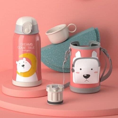 550ml Stainless Steel Children Cartoon Animal Thermos Cup With 3 Lids And Cup Sleeves Practical Thermoses Mug Kids Drinkware