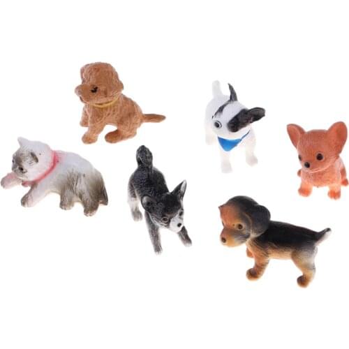 6 Pieces Lovely Pet Puppy Dog Model Animal Figures 1/12 Dollhouse Miniature Furniture