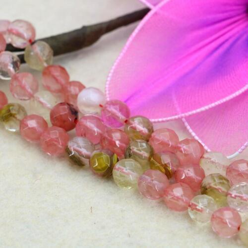 8mm Faceted pink multicolor watermelon tourmaline loose beads 15inches DIY elegant fit women jewelry making gift