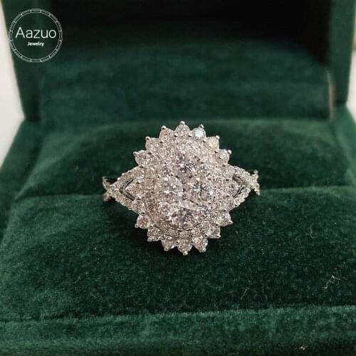 Aazuo 18K Orignal White Gold Real Natural Diamonds 1.20ct Fashion Big Oval Ring for Woman Fashion Gift For Woman Birthday Party