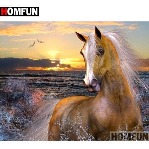 HOMFUN Full Square/Round Drill 5D DIY Diamond Painting "Animal horse" Embroidery Cross Stitch 5D Home Decor Gift A14381