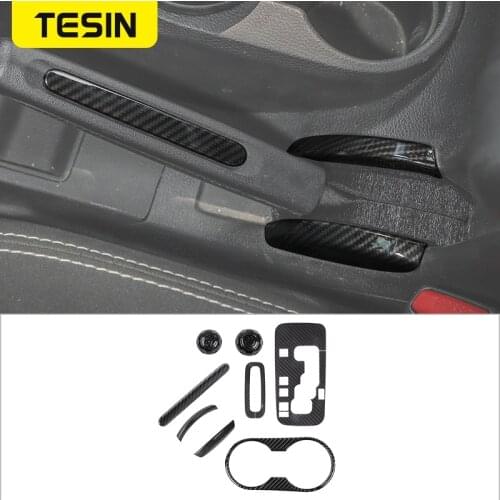 TESIN Automotive Carbon Fiber Grain Car Interior Gear Shift Decor Cover Stickers Kit Accessories for Jeep Wrangler JK 2011-2017