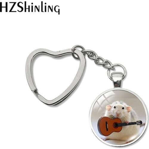 2019 New Fashion Lovely Animal Mouse Heart Keyring Kawai Animal Mouse Glass Cabochon Jewelry Handmade Keychain for Women Gifts