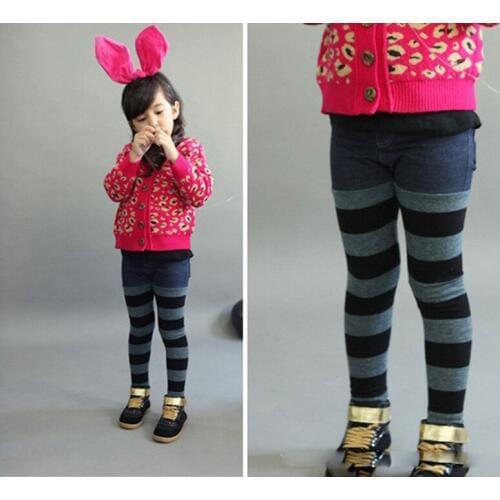 Girl pants Spring paragraph fashion blue Stripe mosaic Denim Leggings girls wear long pants new designer hot kids pants pantalon