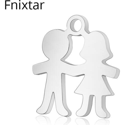 Fnixtar Polished Stainless Steel Boy & Girl Charms Pendant DIY Handmade Jewelry Making Bracelet Lovely Charms 13*14mm 20pcs/lot