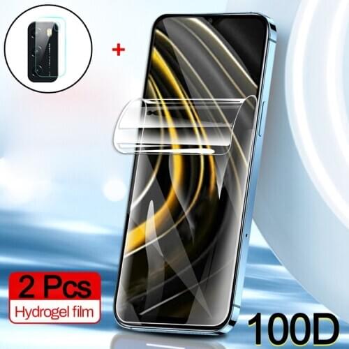 2 pcs hydrogel film + camera glass for poco m3 mi pocophone f2 pro screen protector poco x3 nfc xiaomi poco m3 hidrogel poco-m3