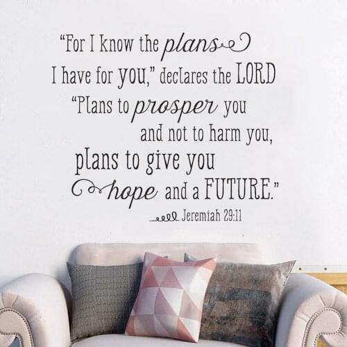 Jeremiah 29:11 Vinyl Wall Decal Home Culture Decoration Lord Declare Quote Wall Sticker Bible Verse Quote Window Poster WL619