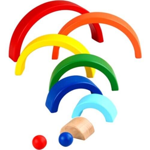 Giocattolo del bambino Giocattolo di Legno Montessori Arcobaleno Blocchi di Costruzione FAI DA TE Creativo Impilabile Bilanciame