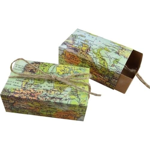 10Sets Peacock Tail Drawer Box with Rhinestone and Map Design Wedding Birthday Party Favors Candy Kraft Paper Gift Treat Box