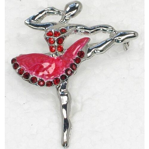 Red Rhinestone Enamel Ballet dancer Pin brooches C494 C