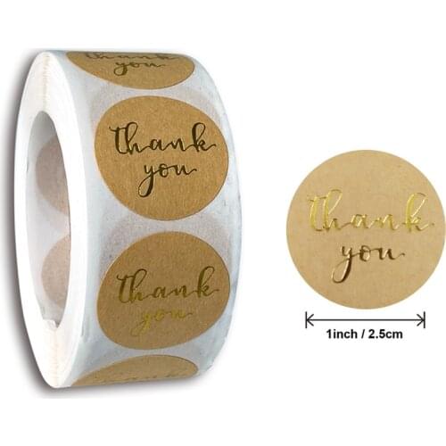100-500pc Round Gold labels Thank You Kraft Stickers 1 inch Wedding Pretty Gift Cards Envelope Sealing Label Stickers Stationery