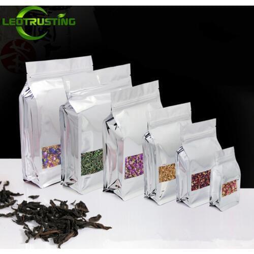 Leotrusting 50pcs Side Gussets Aluminum Foil Bag Doypack Snack Tea Nuts Window Bags Foil Gift Bags Food Package Bages