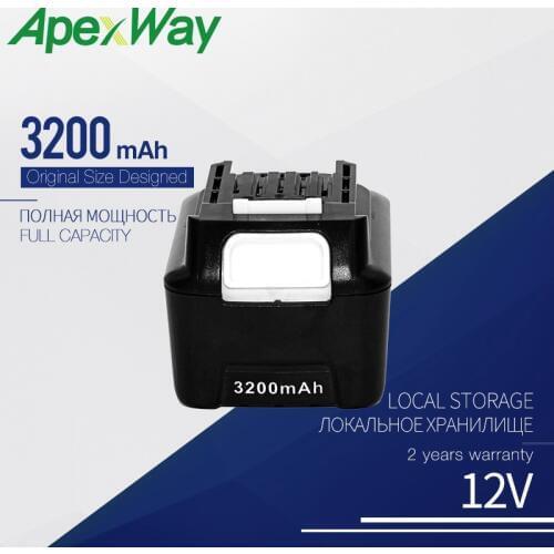 Apexway 12V 3200mAh Lithium Rechargeable Battery for Makita BL1021B BL1041B BL1015B BL1020B BL1040B 197402 Power Tools
