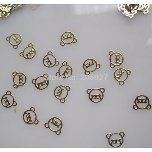 MS226-2 100pcs Gold Cute Bear Metal Sticker Nail Art Metal Sticker Nail Art Decoration Non-adhesive Sticker