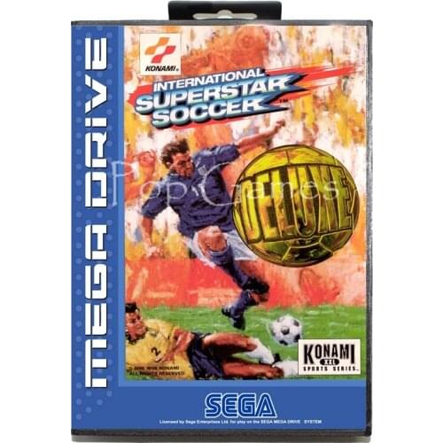 International Super Star Soccer Deluxe with Box for 16 bit Sega MD Game Card for Mega Drive for Genesis Video Console