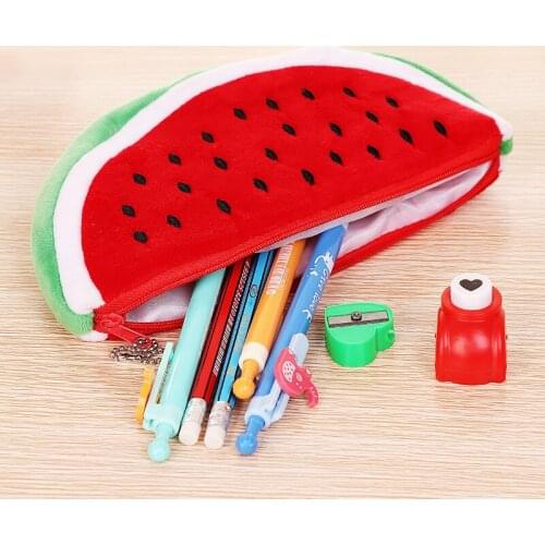 1pcs Kawaii Watermelon Pen Pencil Bags Cases Coin Purse Plush Zipper Purse Fruit Wallet Students Stationery School Supplies