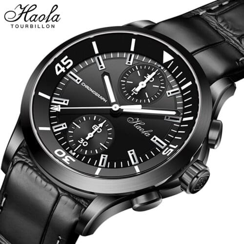 Haofa Automatic Chronograph Watches Mens 2021 Pilot Mechanical Sapphire Self Winding Chronograph Wristwatches Luxury 41mm Watch