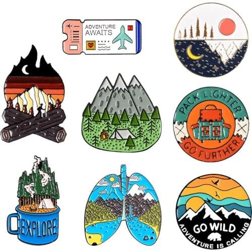 Outdoors Mountain Starry Night Acrylic Enamel Pin Custom Wild Camping Hiking Brooches Bag Clothes Lapel Pin Adventure Badge Gift