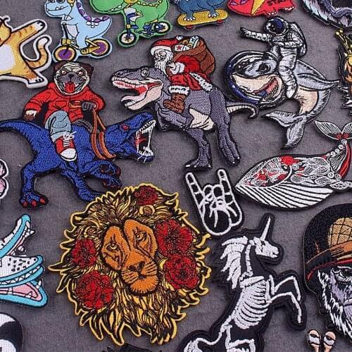Hippie Animals Dinosaur Patches On Clothes Stickers Iron On Embroidered Patches For Clothes Badges Stripes Applique Accessory