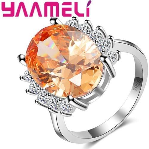 Irregular Pattern Warm Color Orange Jewelry Ring 925 Sterling Silver Embellishment White Crystal Wedding Bridal Jewelry