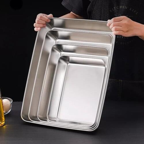 Stainless Steel Food Trays Rectangle Barbecue Fruit Bread Storage Plate Kitchen Steamed Deep Pans Dish Bakeware Baking Tools