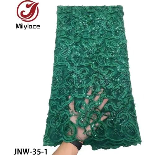 Latest African Lace Fabric with Sequins 2021 High Quality Nigerian Embroidery French Tulle Lace Fabric for Party Dresses JNW-35
