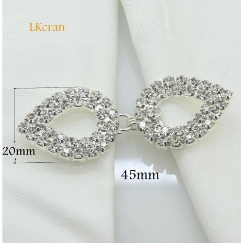 New 5 pairs / bag 45 * 20mm Water Drops Crystal Rhinestone buckles Wedding dress decoration buckel Sewing accessory