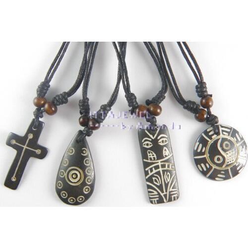 Wholesale 12Pcs Mens Ethinic Tribal Ox bone Pendant Necklace,Free Shipping
