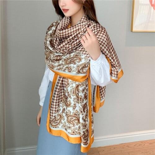 Popular Women Silk Scarf Hijab Print Paisley Autumn Spring Travel Decorate Foulard Muslim Headscarves Shawl Warp Bandana 2021