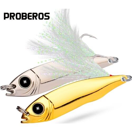 PROBEROS 1PCS Metal Spoon Fishing Lures 10g-15g-20g-28g-35g Artificial 3D Eyes Spinner Baits With Feather Hooks Fishing Tackle