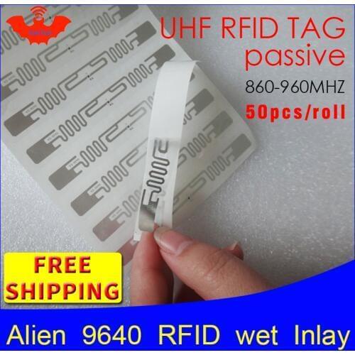RFID tag UHF sticker Alien 9640 wet inlay 915mhz868mhz 860-960MHZ Higgs3 EPC 6C 50pcs free shipping adhesive passive RFID label