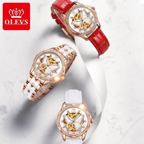 OLEVS Luxury Women Watch Ceramics Automatic Mechanical Business Ladies Wristwatch Bracelet watches skeleton Waterproof Gifts