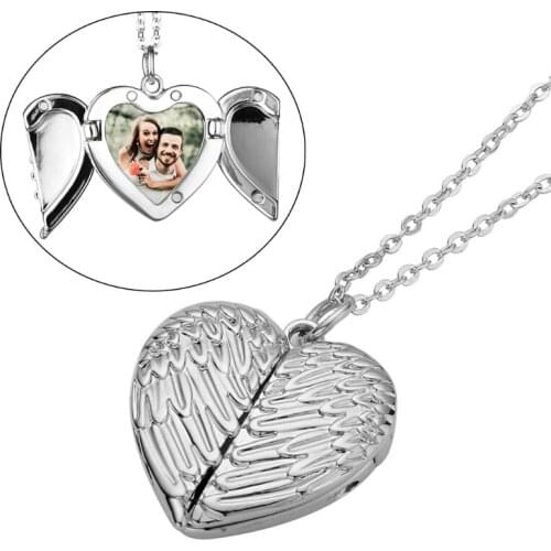 Heart Sublimation Blanks Angel Wing Love Heart Necklaces Custom Lockable Photo Blank MDF Printable Pendant for Women