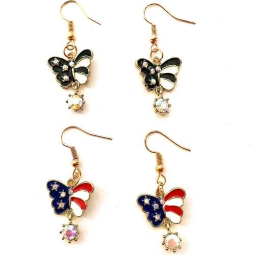 Crystal rhinestone butterfly earrings for women metal alloy drop dangle earring jewelry princess girl fashion costume jewellery