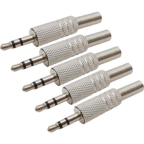 5Pcs Silver 3.5mm 3 Pole Male Audio Headphones Repair Plug Dual Channel Connector with Spring Tail Soldering for Earphone DIY