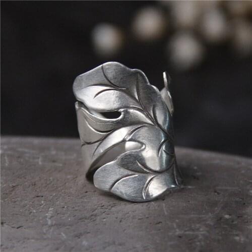2018 Special Offer Anel Feminino 925 Sterling Ring Male Personality Leaves Restoring Ancient Ways Handmade Thailand Exaggerated