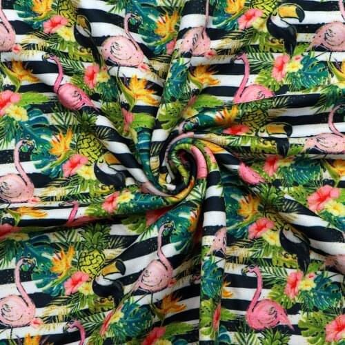 50*150cm Flamingo Printed 4 Ways Stretch Double Brushed Poly Knit Fabric for Tissue Kids Home Textile for Sewing Doll,c10711