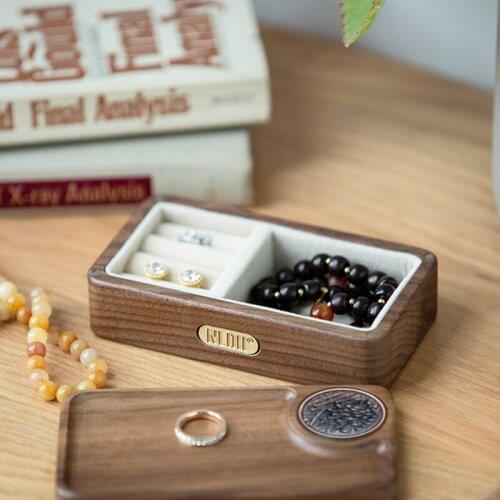 Solid Wood Storage Box Desk Organize Decor Simple Exquisite Jewelry Storage drawers Black Walnut Portable Jewelry Organizer
