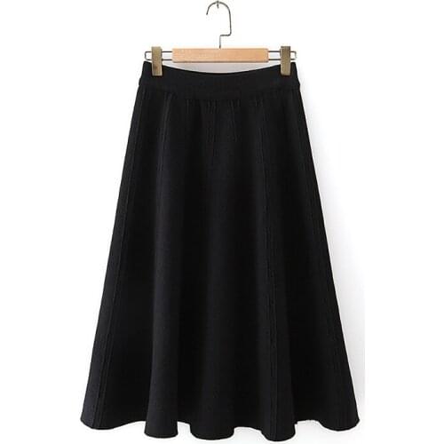 Plus Size Womens Casual Flared Skirts Female Crochet Vintage Midi Full Black OL Skirts