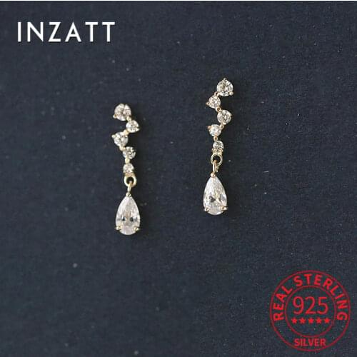 INZATT Real 925 Sterling Silver Zircon Stud 14K Gold Earrings For Women Cute Fine Jewelry Irregular Accessories Drop Shipping